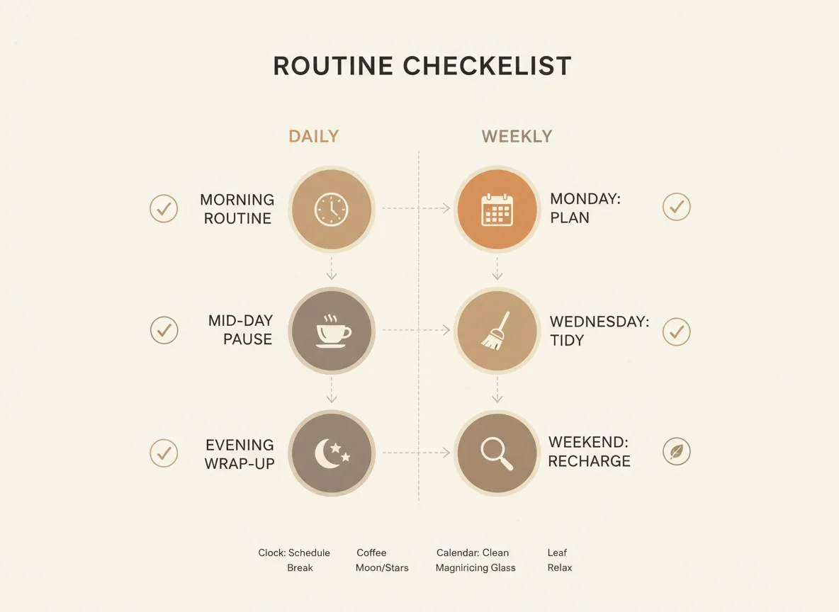 Infographic showing check, daily, weekly schedule or checklist.