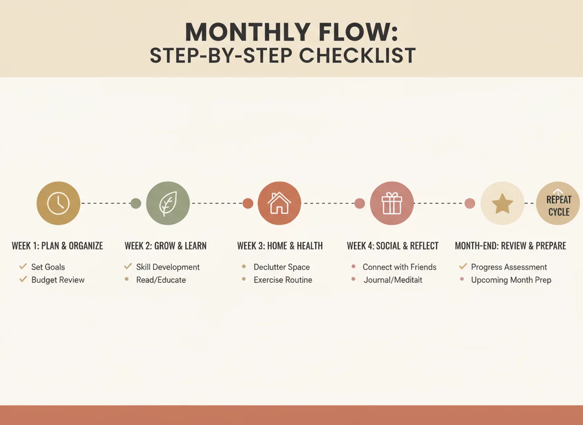 Infographic showing monthly schedule or checklist.