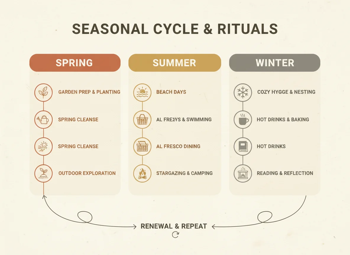 Infographic showing spring, winter, summer schedule or checklist.