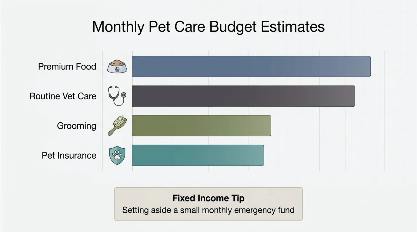 An infographic bar chart showing different categories of monthly pet care expenses.