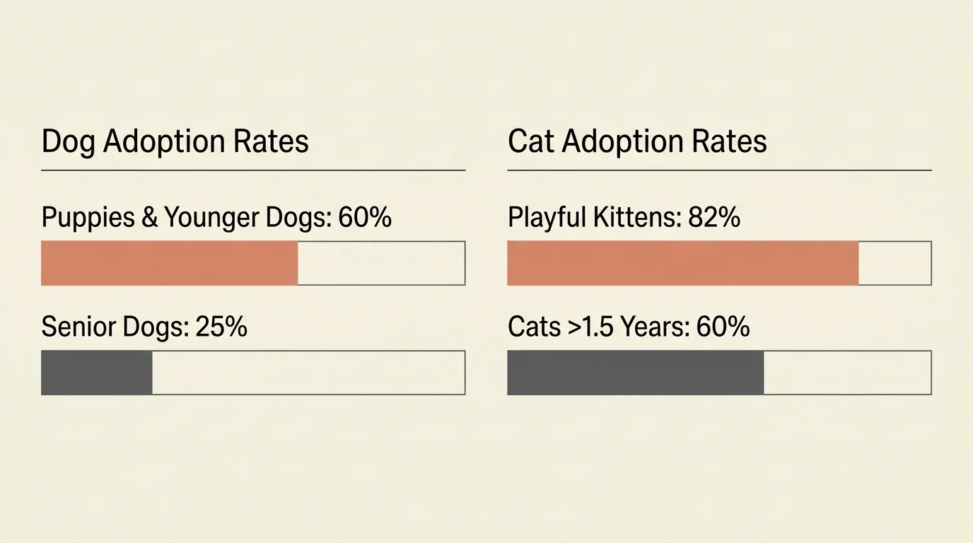 An infographic chart comparing shelter adoption rates for puppies versus senior dogs, and kittens versus older cats.