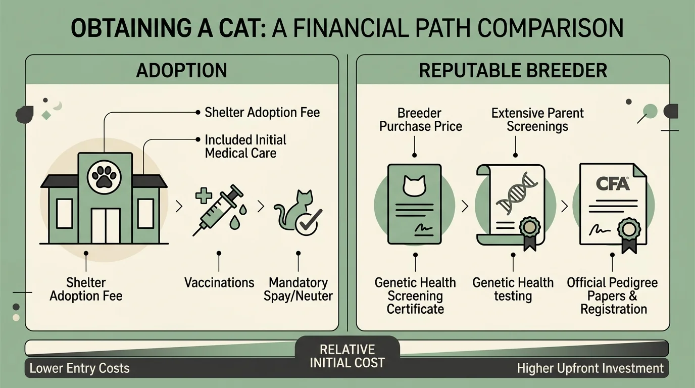 An infographic comparing the structural costs of the adoption path versus the reputable breeder path.